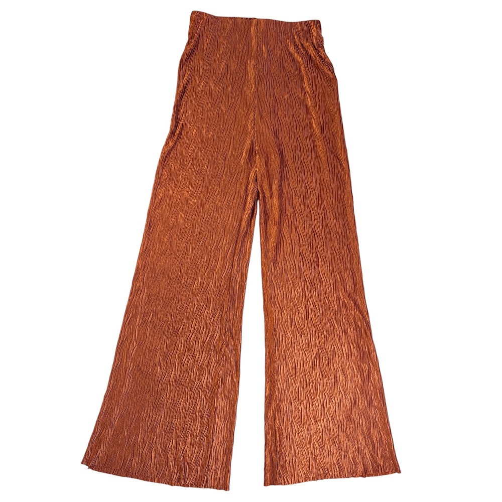 ASTR The Label Pants Women XS Rust Pleated Wide‎ Leg High Rise Metallic AP7259
